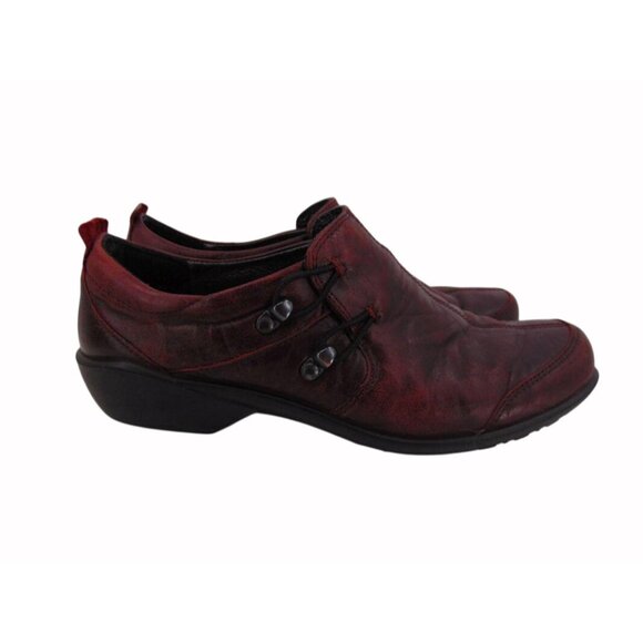 Romika Dark Red Two Hook Shoes US 8 EUR 39 Round Toe Elastic Loop Leather - Picture 15 of 16